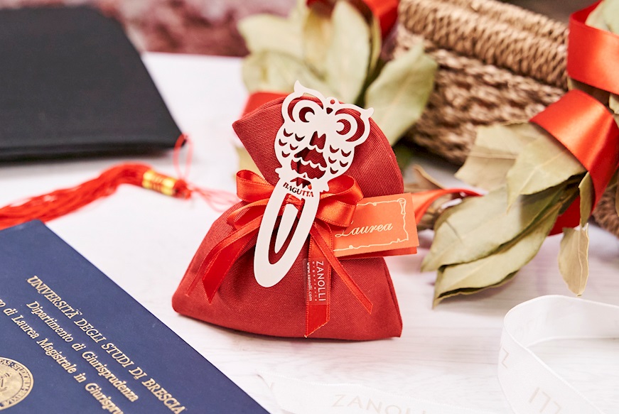 Bomboniera Laurea Segnalibro Gufo silver plated con sacchetto portaconfetti Selezione Zanolli