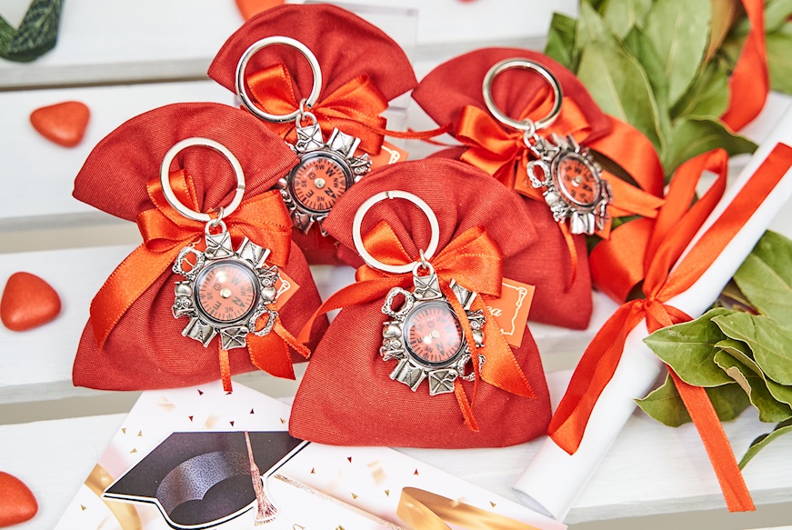 Bomboniera Laurea Portachiavi Laurea Bussola con sacchetto portaconfetti Selezione Zanolli