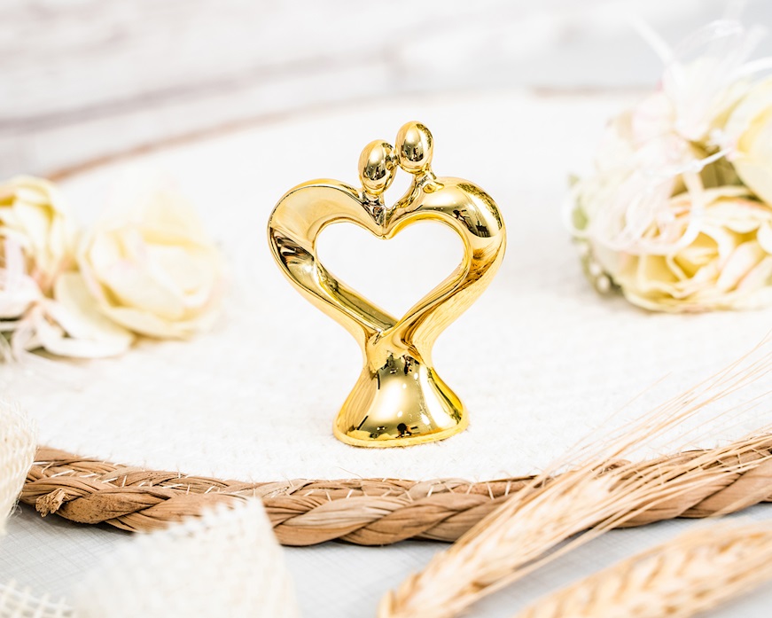 Couple Statue small golden heart with sugared almonds Selezione Zanolli