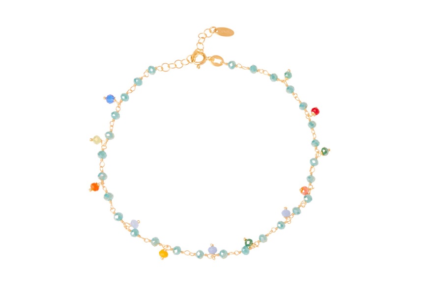 Anklet silver gold with blue and multicolored crystals Selezione Zanolli
