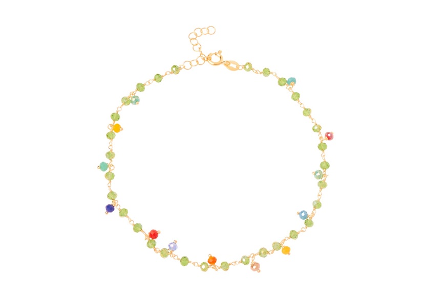 Anklet silver gold with green and multicolored crystals Selezione Zanolli