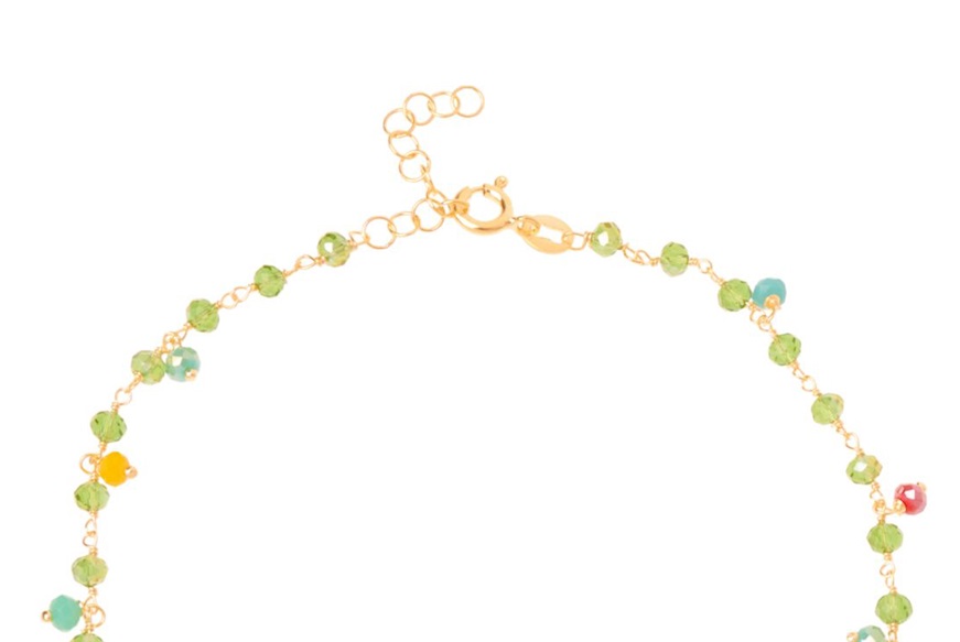 Anklet silver gold with green and multicolored crystals Selezione Zanolli