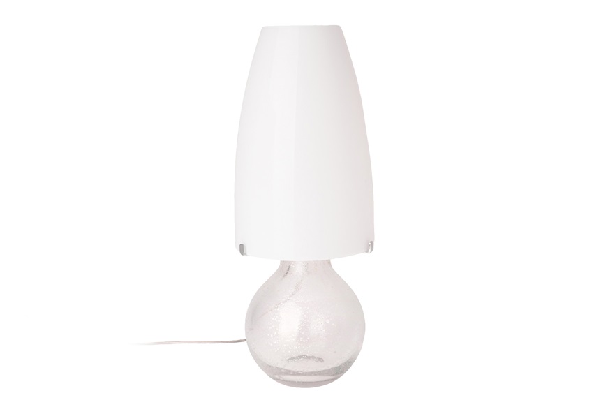 Lampada da tavolo Argea vetro di Murano lattimo foglia argento e cristallo Venini