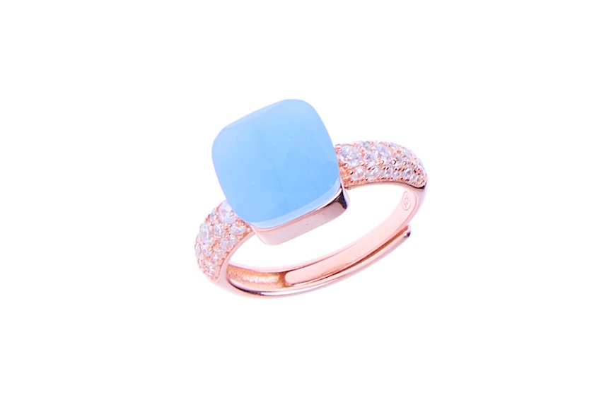 Ring silver rosè with opaque blue pommel and white zircons Selezione Zanolli