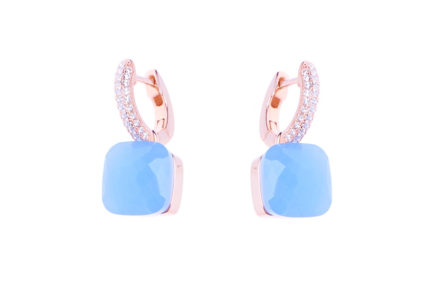 Earrings silver rosè with opaque blue pommel and white zircons Selezione Zanolli