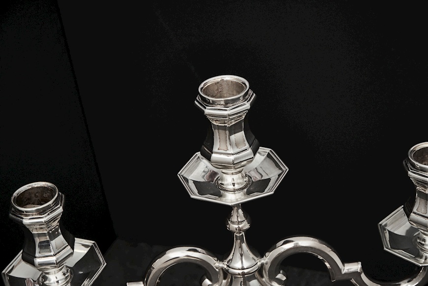 Candelabro argento 581 grammi a tre fiamme in stile Ottagonale usato ricondizionato Zanolli Vintage