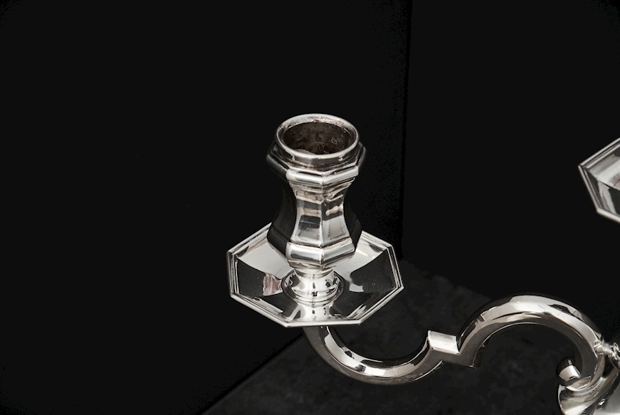 Candelabro argento 581 grammi a tre fiamme in stile Ottagonale usato ricondizionato Zanolli Vintage