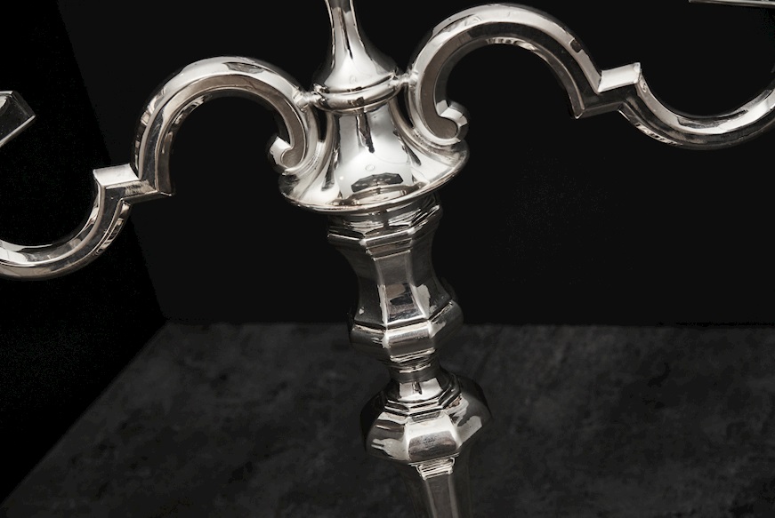 Candelabro argento 581 grammi a tre fiamme in stile Ottagonale usato ricondizionato Zanolli Vintage