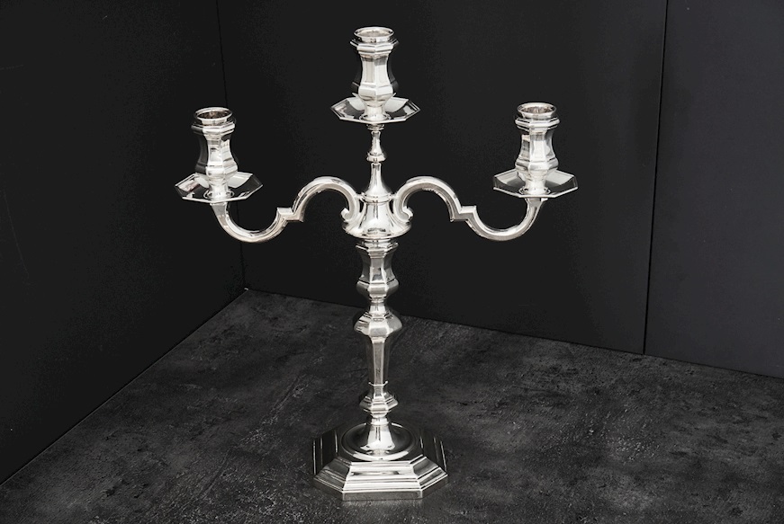 Candelabro argento a tre fiamme in stile Ottagonale Selezione Zanolli