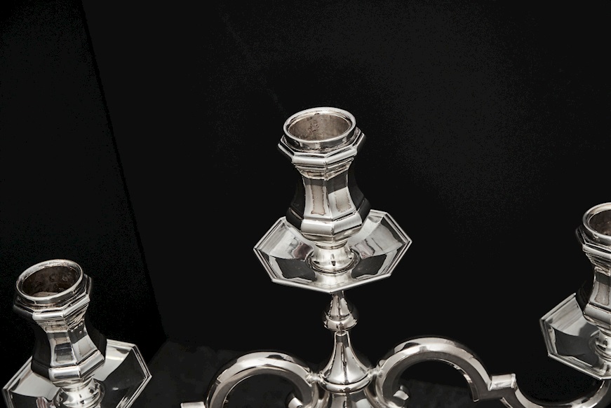 Candlestick silver three flames in Octagonal style Selezione Zanolli