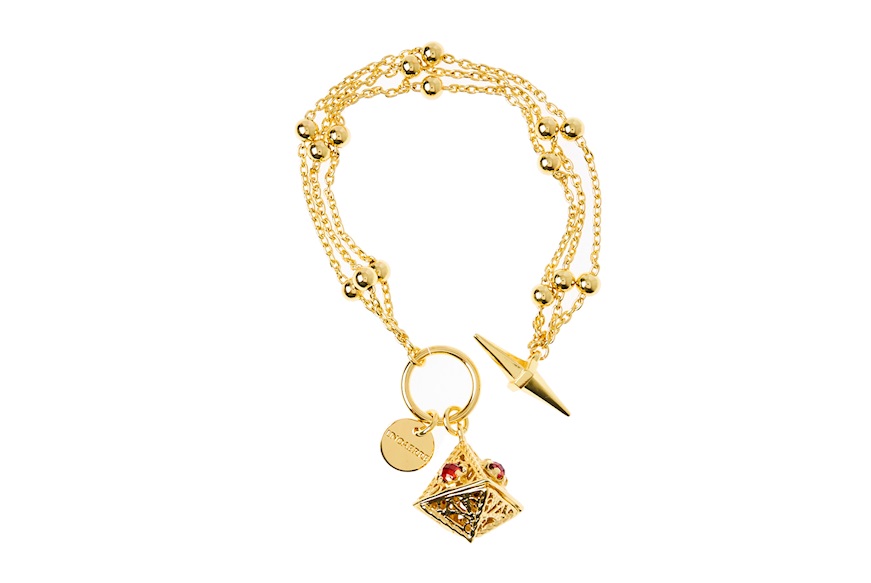 Bracelet Gipsy in gilt bronze with pyramid and red crystal Unoaerre