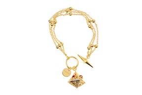 Bracelet Gipsy in gilt bronze with pyramid and red crystal Unoaerre