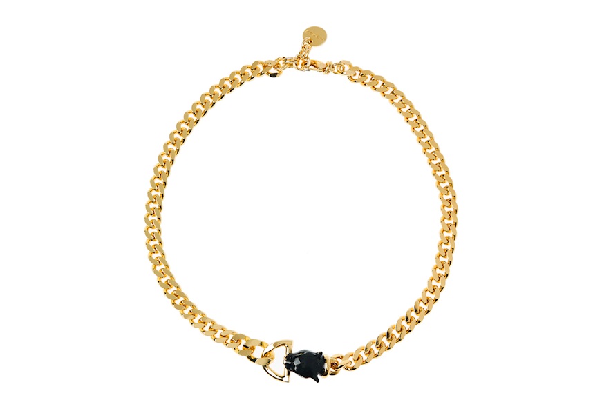 Necklace Pantera in gilt bronze and black enamel Unoaerre