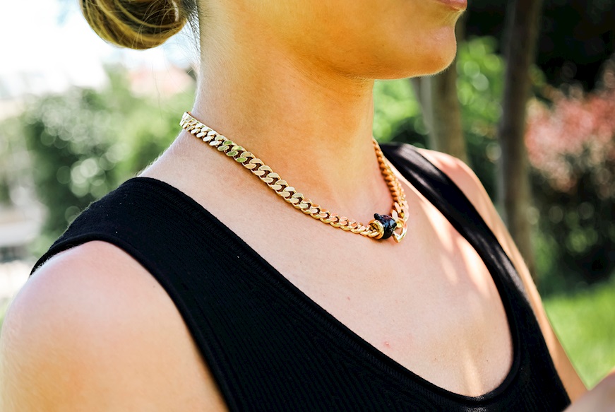 Collana Pantera in bronzo dorato e smalto nero Unoaerre