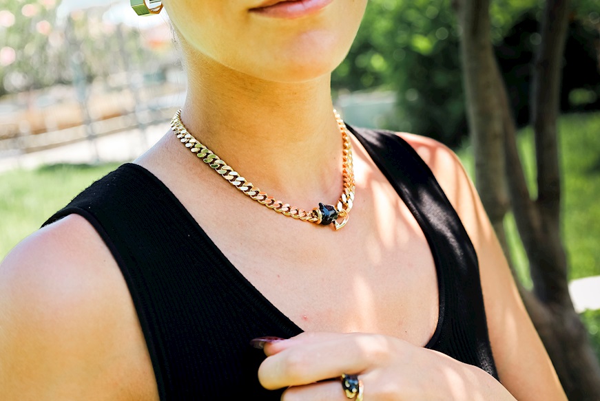 Collana Pantera in bronzo dorato e smalto nero Unoaerre