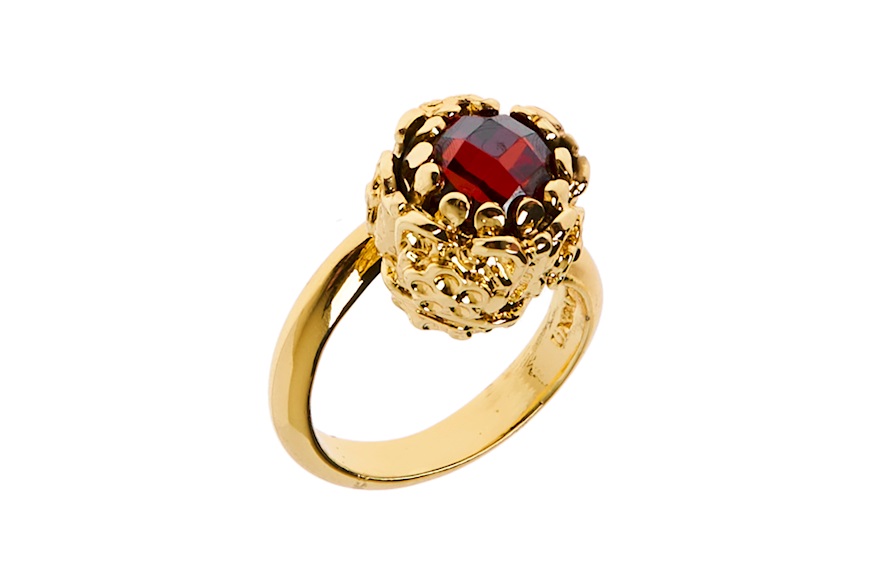 Anello Gipsy in bronzo dorato con cristallo rosso Unoaerre