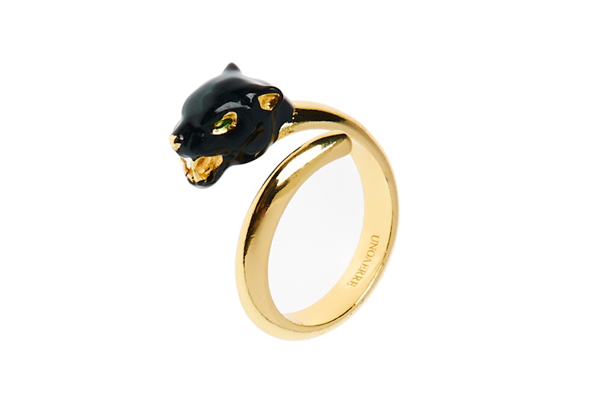 Ring Pantera in gilt bronze and black enamel Unoaerre