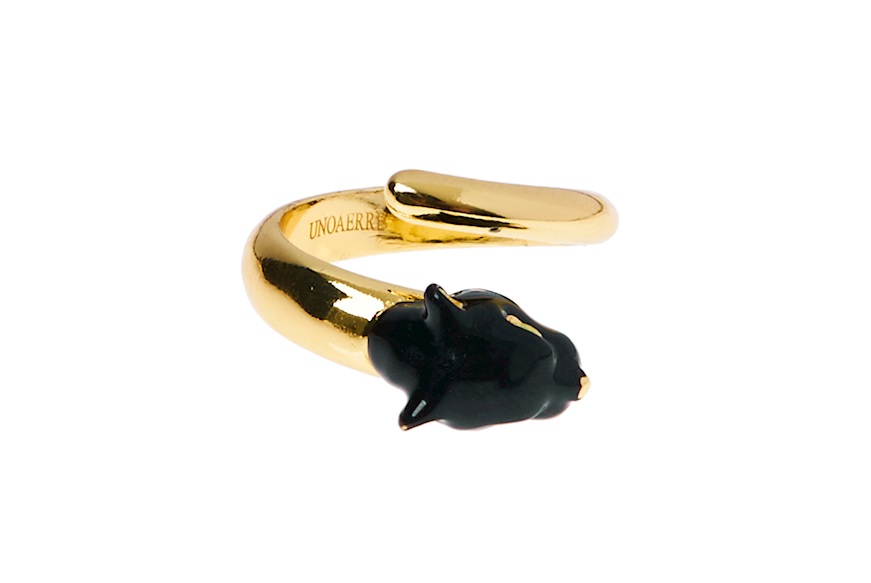 Ring Pantera in gilt bronze and black enamel Unoaerre