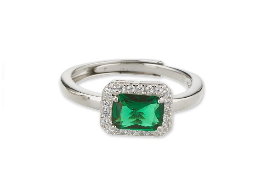 Ring Luce silver with cubic zirconia and emerald zircon Sovrani