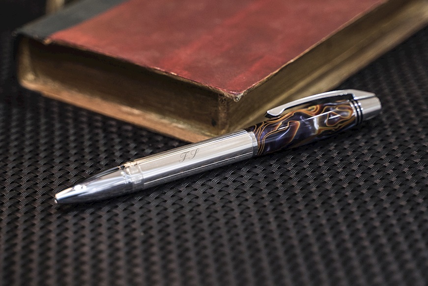 Ballpoint pen silver marbled brown and grey Settelaghi