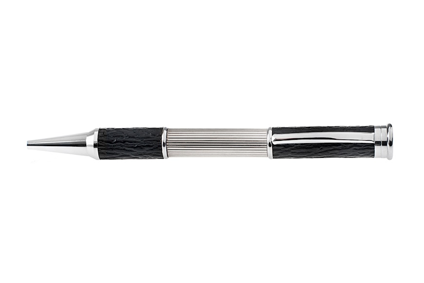 Ballpoint pen Classica silver and black leather Settelaghi