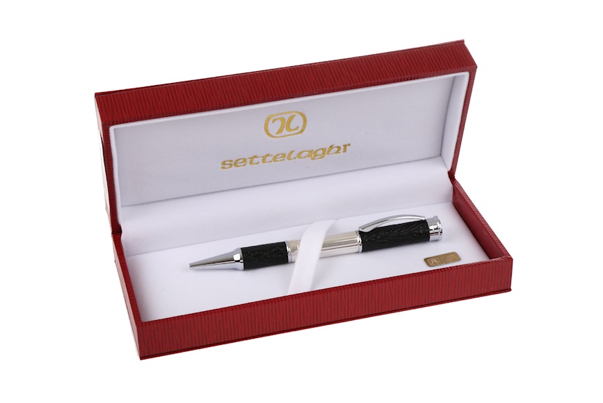 Ballpoint pen Classica silver and black leather Settelaghi