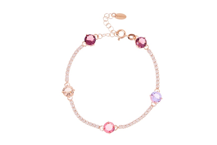 Bracciale argento rosè con zirconi bianchi e cristalli multicolore Selezione Zanolli