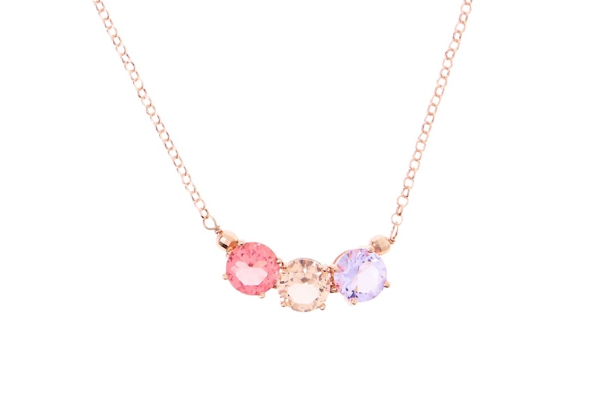 Collana argento rosè con cristalli centrali viola rosa e champagne Selezione Zanolli