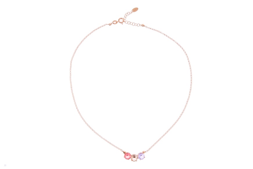 Collana argento rosè con cristalli centrali viola rosa e champagne Selezione Zanolli