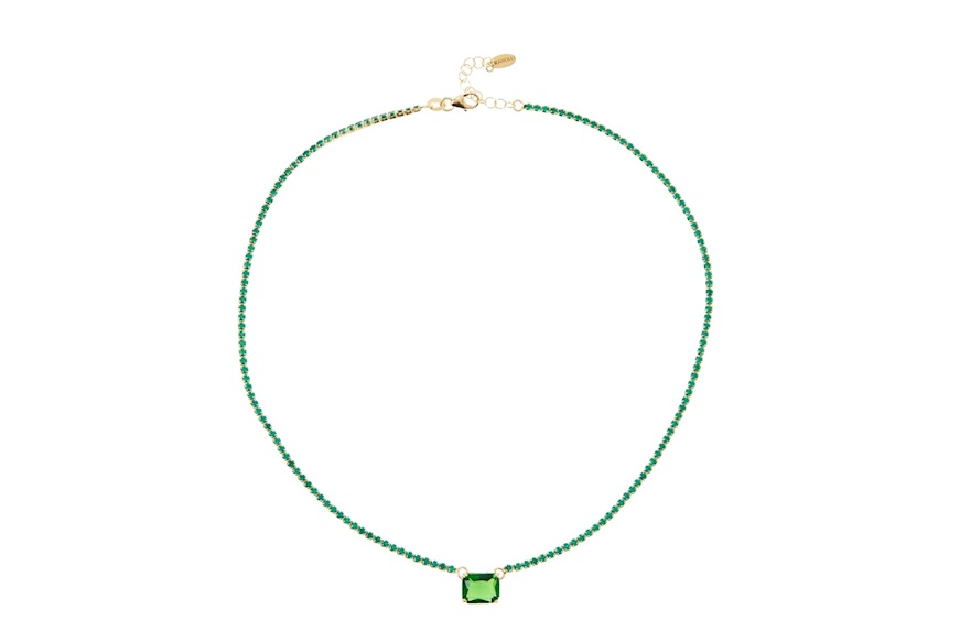 Collana argento dorato con zirconi verdi e centrale verde Selezione Zanolli