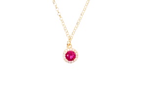 Collana argento dorato e pendente con zirconi bianchi e centrale rosso