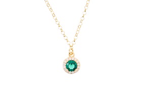 Collana argento dorato e pendente con zirconi bianchi e centrale verde