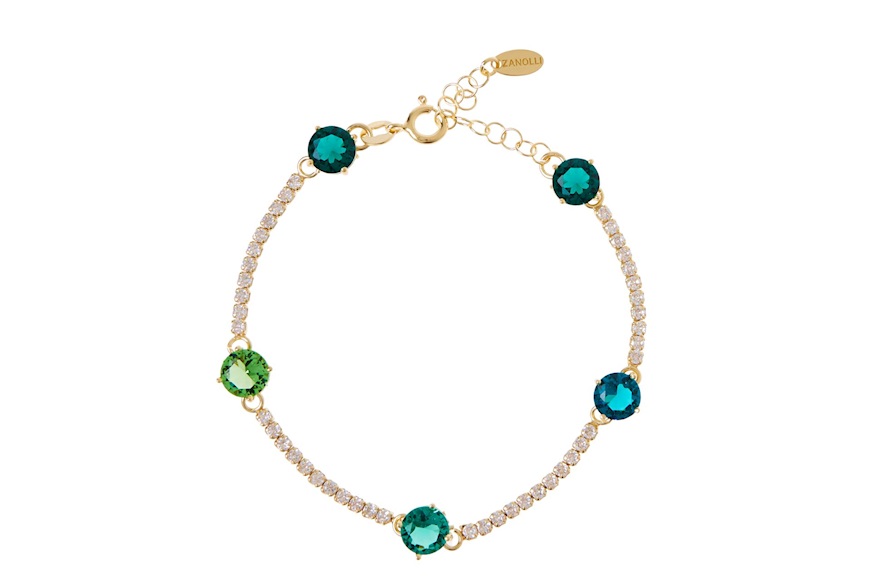 Bracciale argento dorato con zirconi bianchi e cristalli verdi Selezione Zanolli