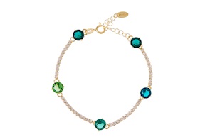 Bracciale argento dorato con zirconi bianchi e cristalli verdi Selezione Zanolli