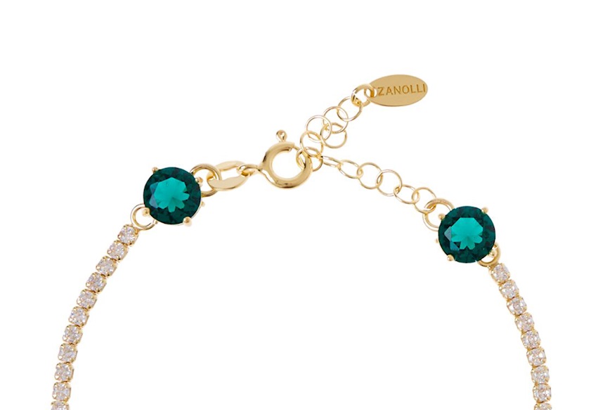 Bracciale argento dorato con zirconi bianchi e cristalli verdi Selezione Zanolli