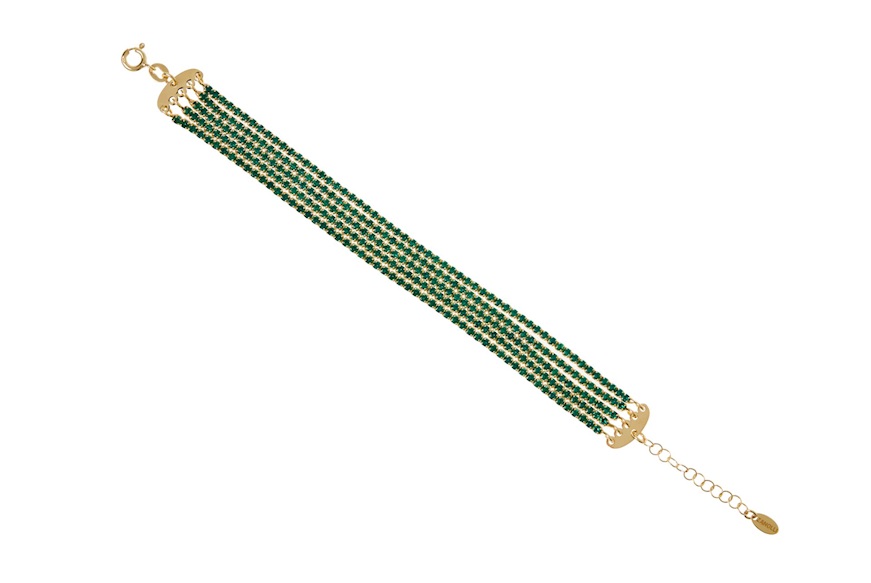 Bracciale argento dorato con 5 fili di zirconi verdi Selezione Zanolli