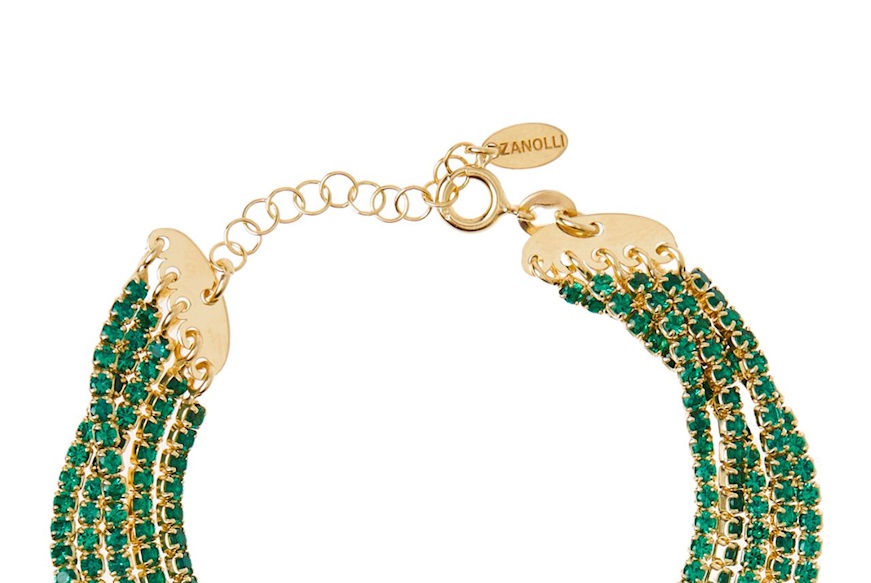 Bracciale argento dorato con 5 fili di zirconi verdi Selezione Zanolli
