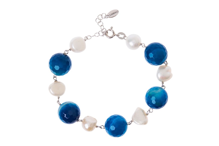 Bracciale argento con agata blu cobalto e perle Selezione Zanolli