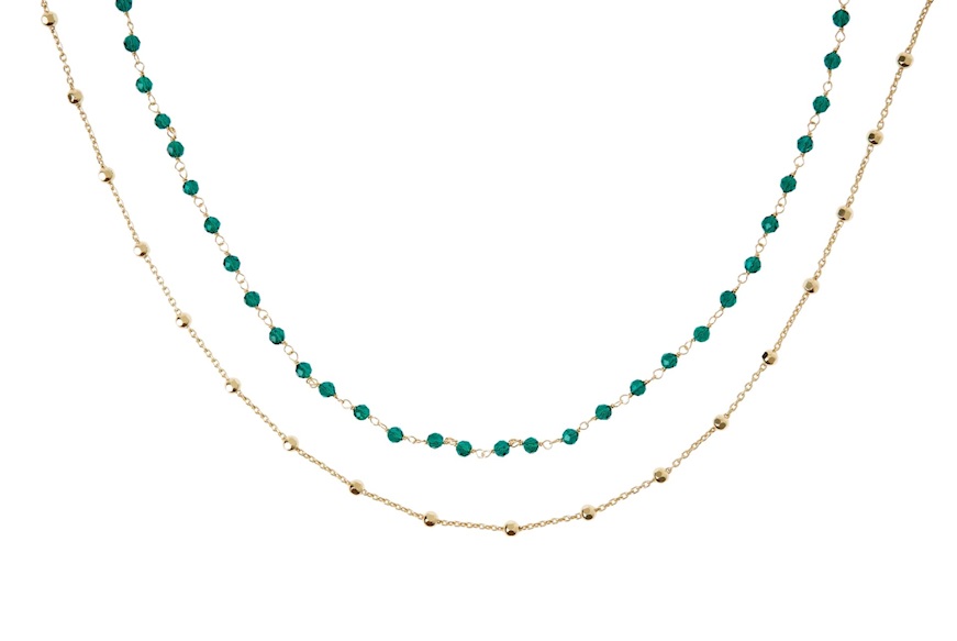 Necklace silver gilt with green crystals Selezione Zanolli