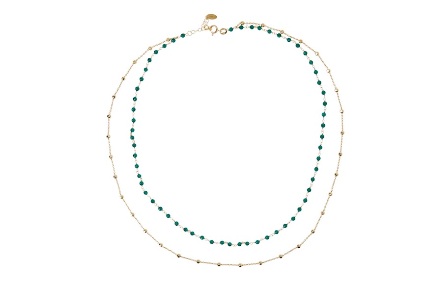 Necklace silver gilt with green crystals Selezione Zanolli