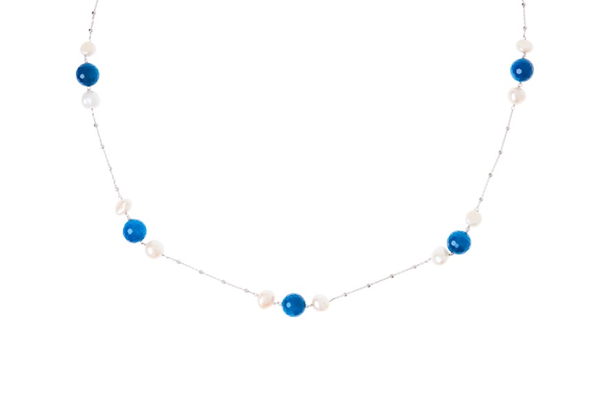 Collana argento con agata blu cobalto e perle Selezione Zanolli