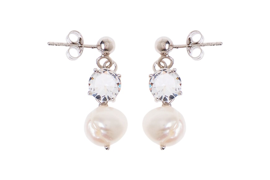 Orecchini argento con perla bianca e cristallo bianco Selezione Zanolli