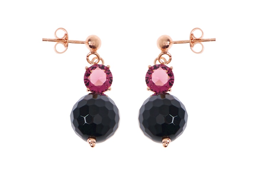 Orecchini argento rosè con perla nera e cristallo viola Selezione Zanolli
