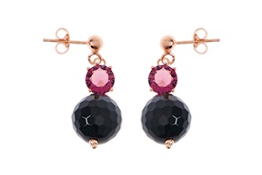 Earrings silver rosè with black pearl and violet crystal Selezione Zanolli