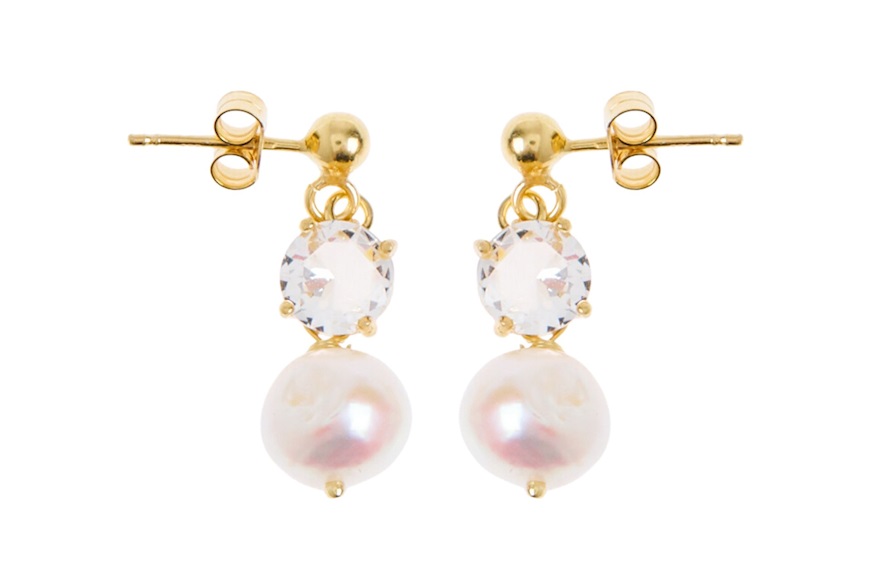 Earrings silver gold with white pearl and white crystal Selezione Zanolli