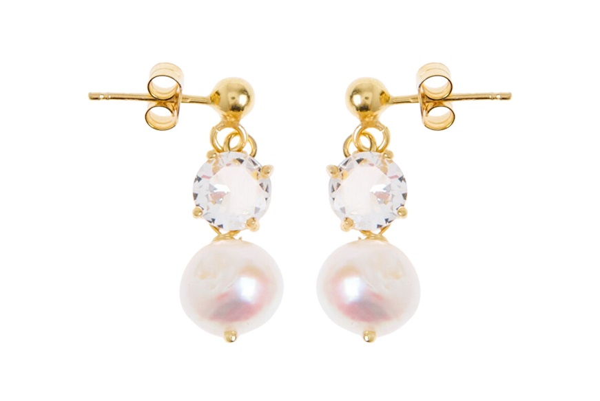 Earrings silver gold with white pearl and white crystal Selezione Zanolli