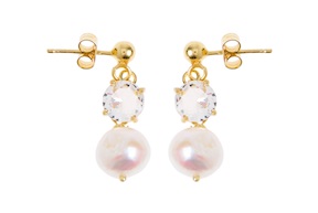 Orecchini argento dorato con perla bianca e cristallo bianco Selezione Zanolli