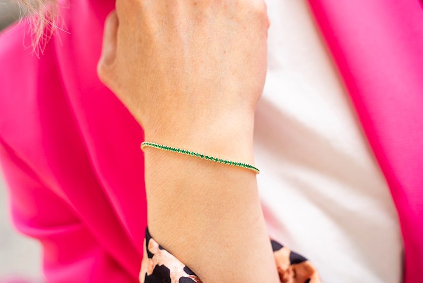 Bracciale Tennis argento dorato con zirconi verdi Selezione Zanolli