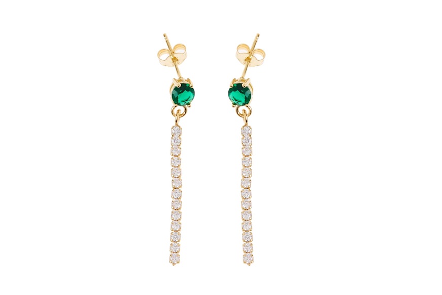 Earrings silver gilt with green stone and white zircons Selezione Zanolli