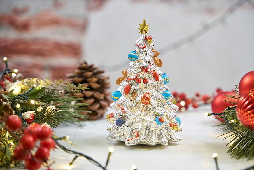 Idea regalo Natale Carillon Albero di Natale con decori azzurri e rossi Selezione Zanolli